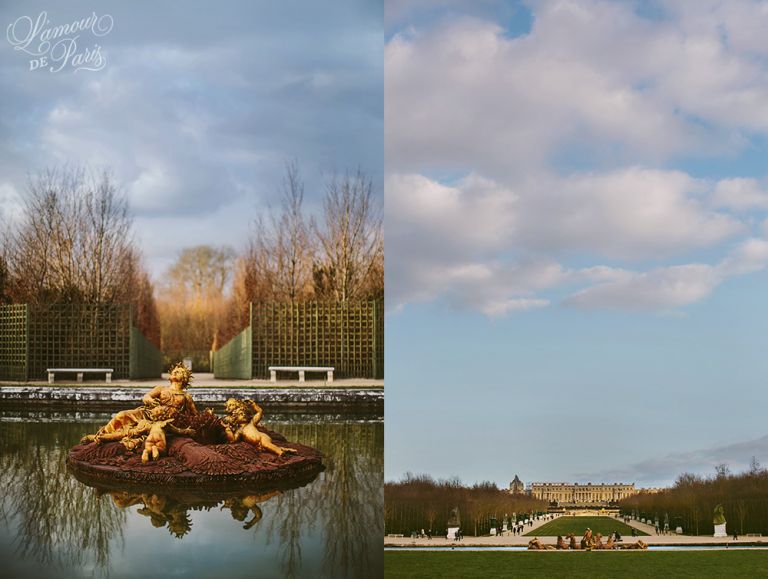 The gardens and fountains of Versailles outside of Paris France