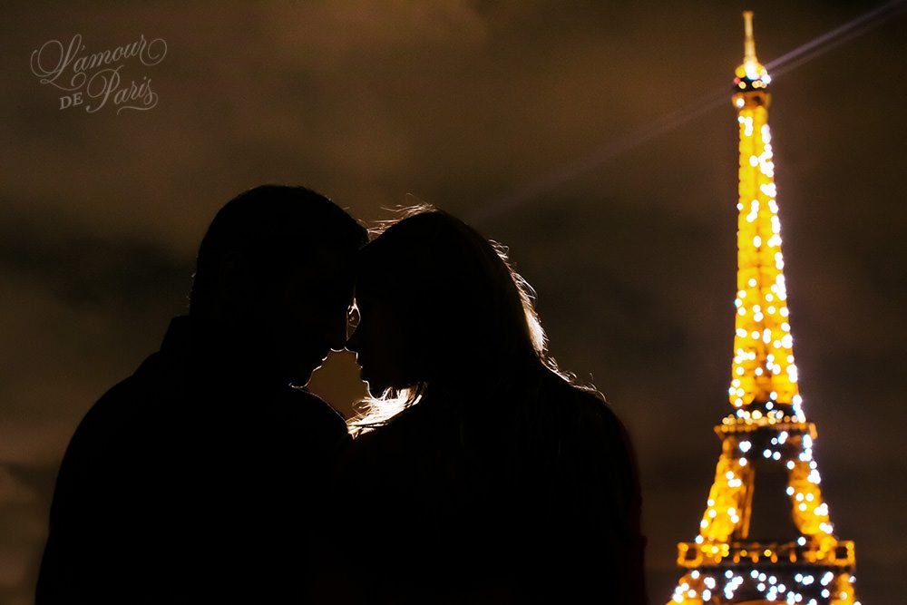 Romantic photo session of Allison and Ahmed around the Eiffel Tower and other historic landmarks of the City of Love by Paris portrait photographer Stacy Reeves for L'Amour de Paris photography studio.