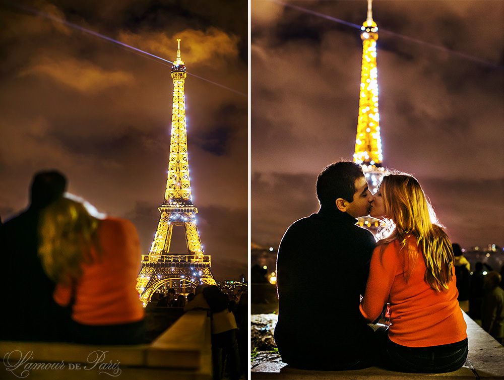 Romantic photo session of Allison and Ahmed around the Eiffel Tower and other historic landmarks of the City of Love by Paris portrait photographer Stacy Reeves for L'Amour de Paris photography studio.