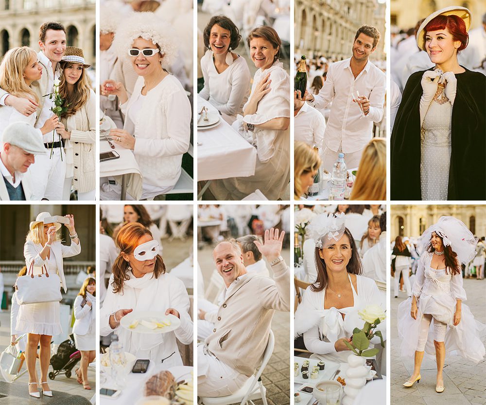 Diner en Blanc, also known as Diner in White, a top secret invitiation-only flash mob in Paris, France where 11,000 people dressed entirely in white clothes spontaneously set up tables and chairs in front of historic landmarks one night a year. The 2013 Diner en blanc, held on July 13, took place in the Louvre courtyard and by the Trocadero fountains in front of the Eiffel Tower. Photographed by Paris wedding and portrait photographer Stacy Reeves for vacation planning blog L'Amour de Paris.