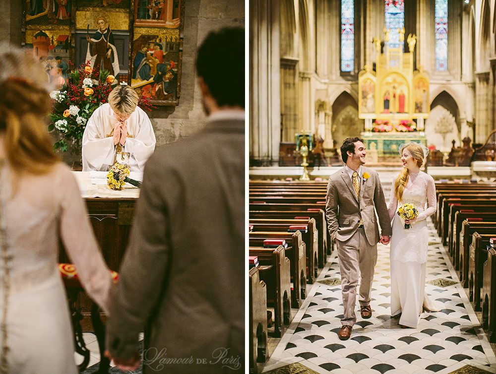 Photographs of an elopement ceremony at the American Cathedral in Paris by Paris wedding photographer Stacy Reeves for portrait photo studio and vacation planning blog L'Amour de Paris.
