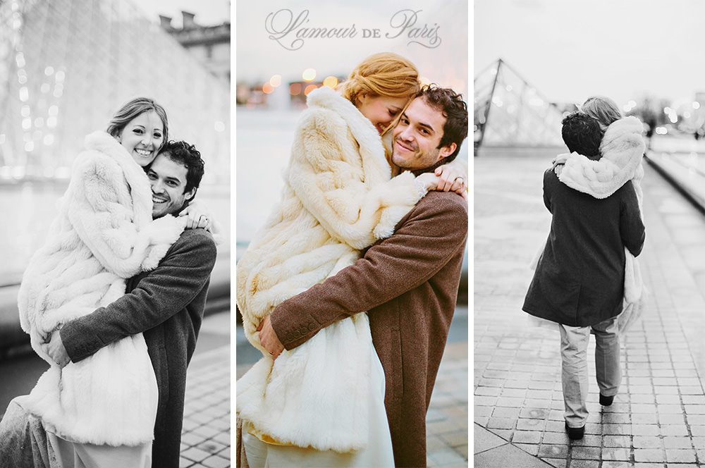 Photographs of a couple eloping in Paris at the Musee du Louvre Museum by Paris wedding photographer Stacy Reeves for portrait photo studio and vacation planning blog L'Amour de Paris.