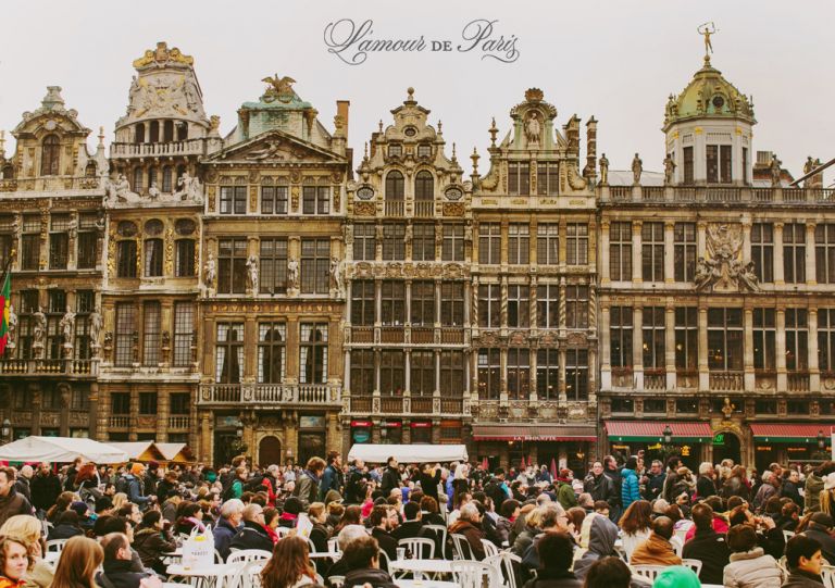 Crowd of people on the Grand Place in Brussels, Belgium