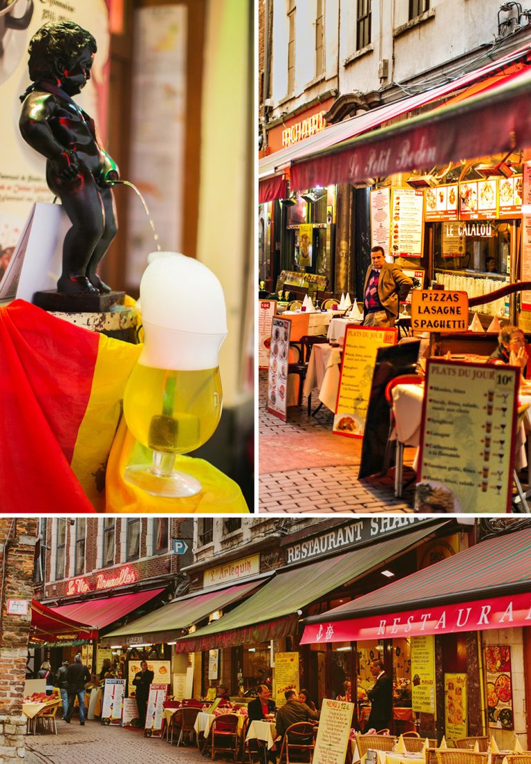Restaurant alley off the Grand Place in Brussels, Belgium