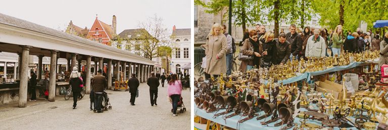 Shopping street market in Brugge or Bruges, Belgium