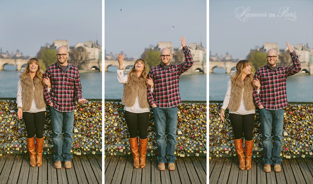 Romantic portraits at the Louvre, Pont des Arts Bridge, and Seine River in Paris by wedding photographer Stacy Reeves