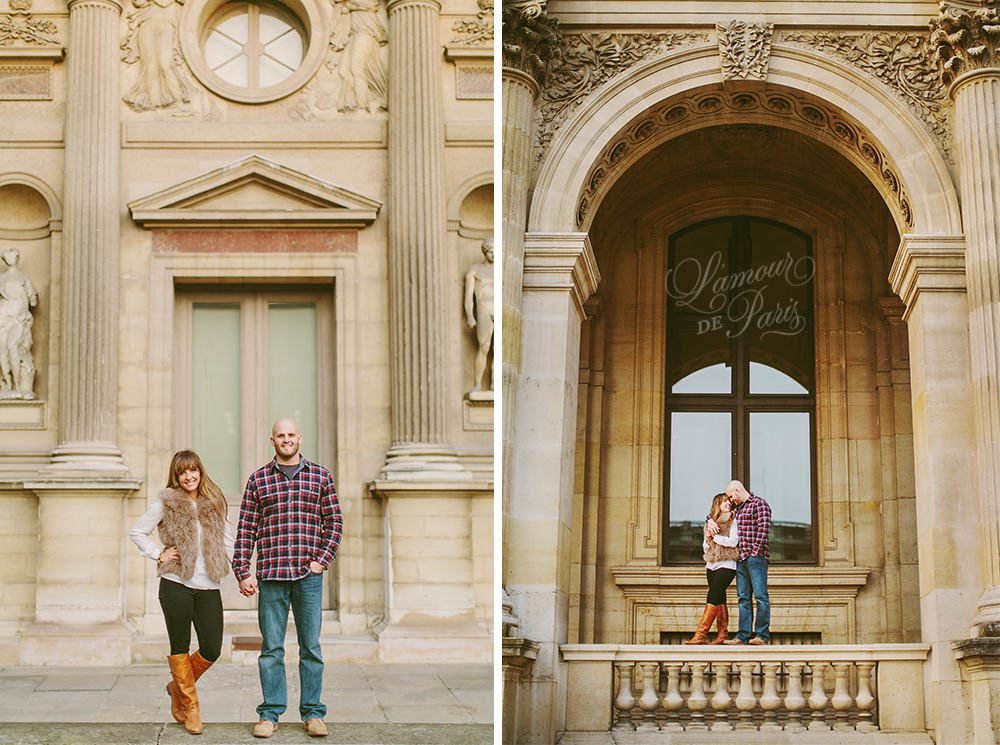 Romantic portraits at the Louvre, Pont des Arts Bridge, and Seine River in Paris by wedding photographer Stacy Reeves