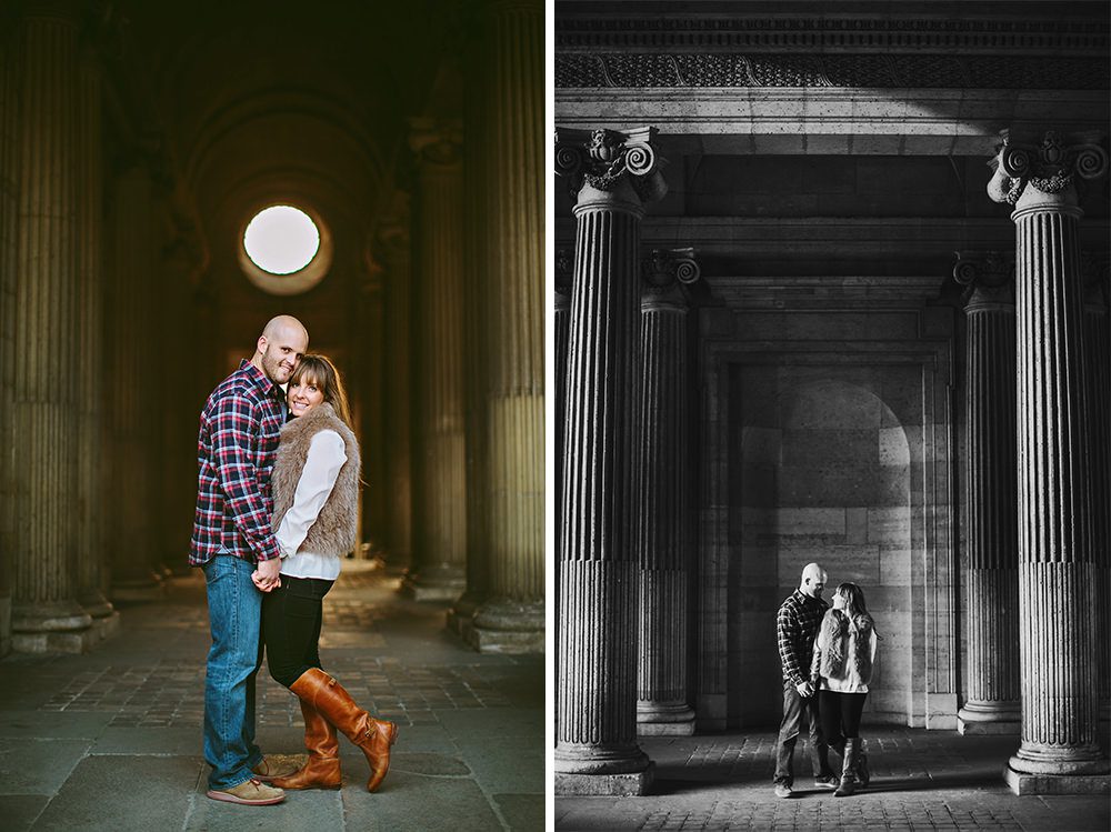 Romantic portraits at the Louvre, Pont des Arts Bridge, and Seine River in Paris by wedding photographer Stacy Reeves