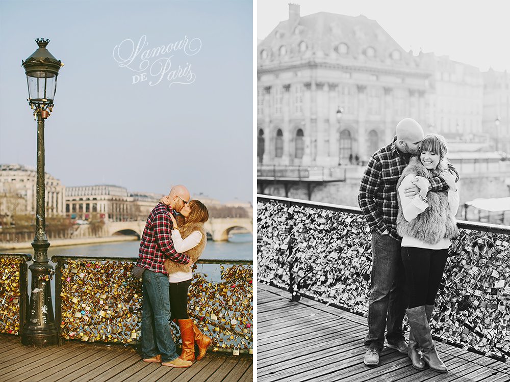 Romantic portraits at the Louvre, Pont des Arts Bridge, and Seine River in Paris by wedding photographer Stacy Reeves