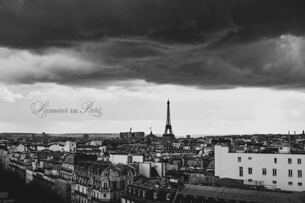 Black and white stormy Paris by wedding photographer Stacy Reeves