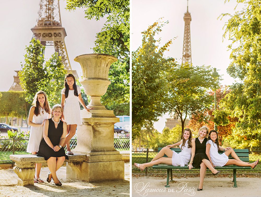 Family portrait session in front of the Eiffel Tower by Paris wedding photographer Stacy Reeves for travel planning blog L'Amour de Paris