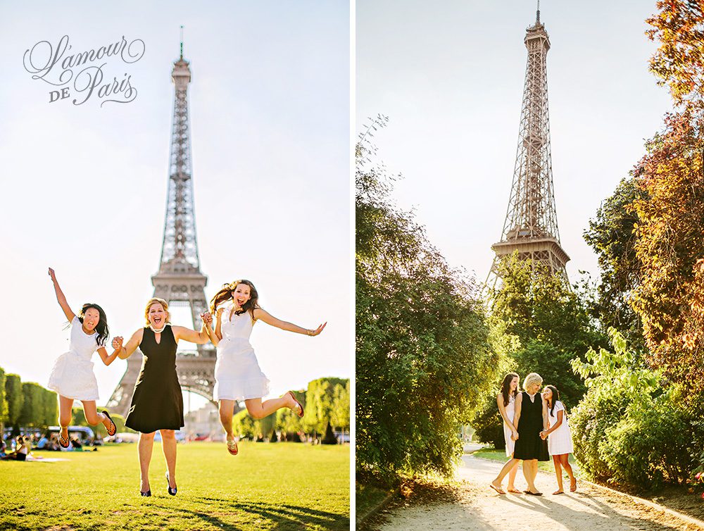 Family portrait session in front of the Eiffel Tower by Paris wedding photographer Stacy Reeves for travel planning blog L'Amour de Paris