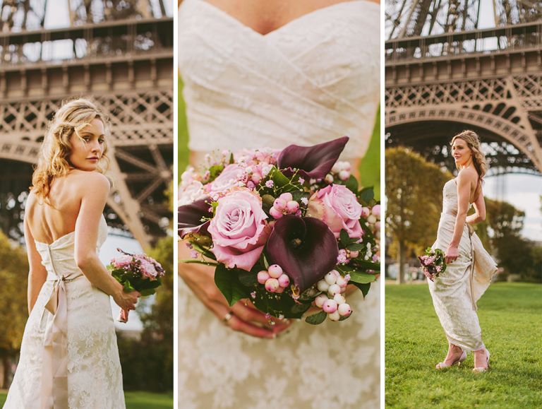 Paris elopement wedding ceremony at the Eiffel Tower, portrait photography at the Pont Alexandre III, Notre Dame de Paris, Pont des Arts love lock bridge, and a first dance and cake cutting at the Louvre at night. Photography by Stacy Reeves for destination wedding blog Lamour de Paris.