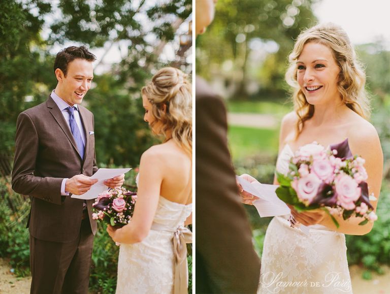 Paris elopement wedding ceremony at the Eiffel Tower, portrait photography at the Pont Alexandre III, Notre Dame de Paris, Pont des Arts love lock bridge, and a first dance and cake cutting at the Louvre at night. Photography by Stacy Reeves for destination wedding blog Lamour de Paris.