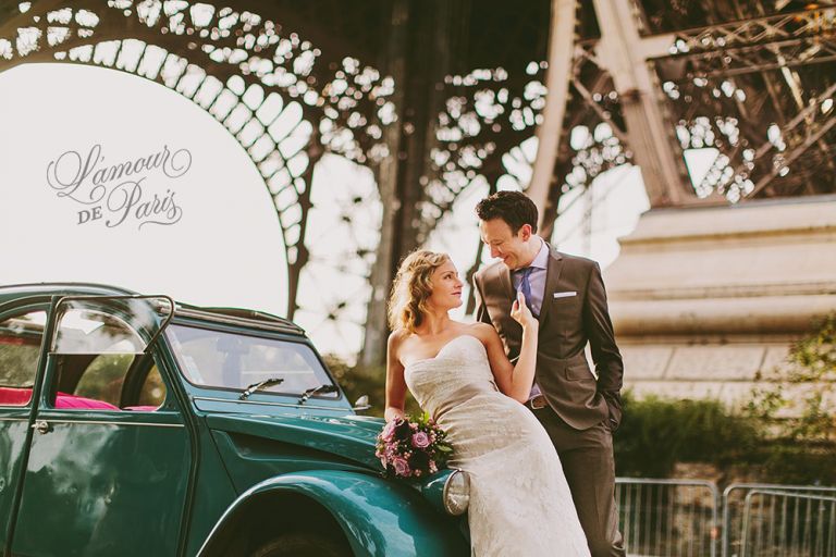 Paris elopement wedding ceremony at the Eiffel Tower, portrait photography at the Pont Alexandre III, Notre Dame de Paris, Pont des Arts love lock bridge, and a first dance and cake cutting at the Louvre at night. Photography by Stacy Reeves for destination wedding blog Lamour de Paris.