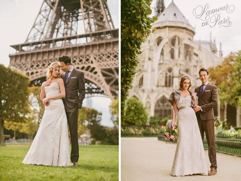 Paris elopement wedding ceremony at the Eiffel Tower, portrait photography at the Pont Alexandre III, Notre Dame de Paris, Pont des Arts love lock bridge, and a first dance and cake cutting at the Louvre at night. Photography by Stacy Reeves for destination wedding blog Lamour de Paris.