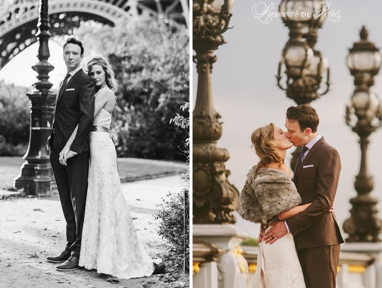 Paris elopement wedding ceremony at the Eiffel Tower, portrait photography at the Pont Alexandre III, Notre Dame de Paris, Pont des Arts love lock bridge, and a first dance and cake cutting at the Louvre at night. Photography by Stacy Reeves for destination wedding blog Lamour de Paris.