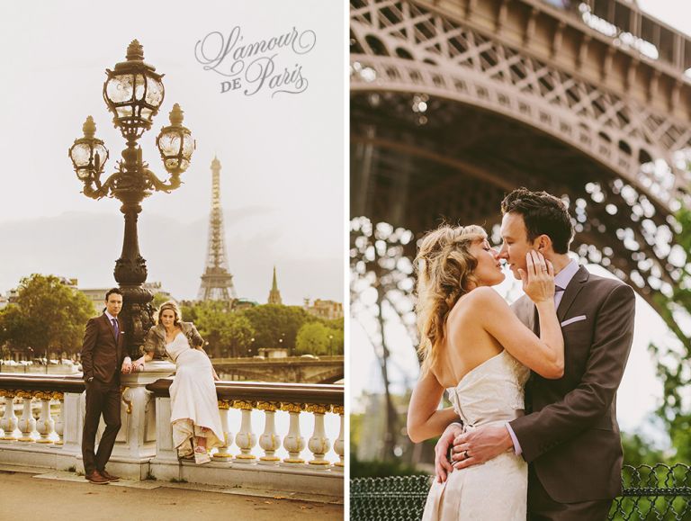 Paris elopement wedding ceremony at the Eiffel Tower, portrait photography at the Pont Alexandre III, Notre Dame de Paris, Pont des Arts love lock bridge, and a first dance and cake cutting at the Louvre at night. Photography by Stacy Reeves for destination wedding blog Lamour de Paris.