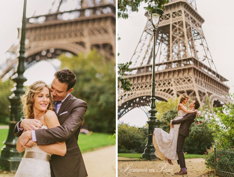 Paris elopement wedding ceremony at the Eiffel Tower, portrait photography at the Pont Alexandre III, Notre Dame de Paris, Pont des Arts love lock bridge, and a first dance and cake cutting at the Louvre at night. Photography by Stacy Reeves for destination wedding blog Lamour de Paris.