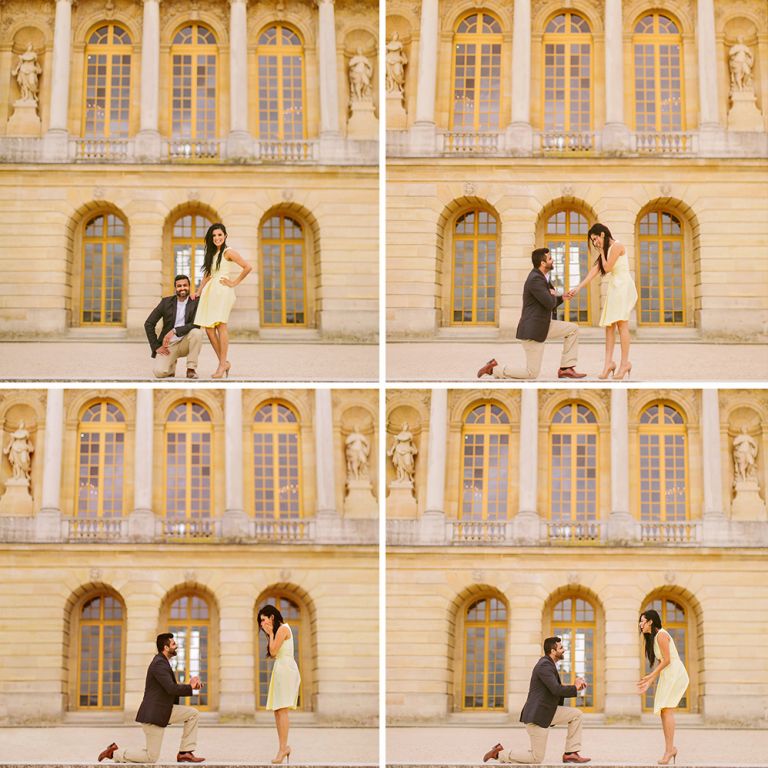 Surprise proposal at Versailles in Paris