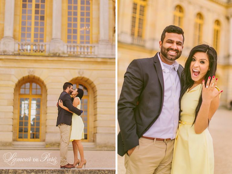 Surprise proposal at Versailles in Paris