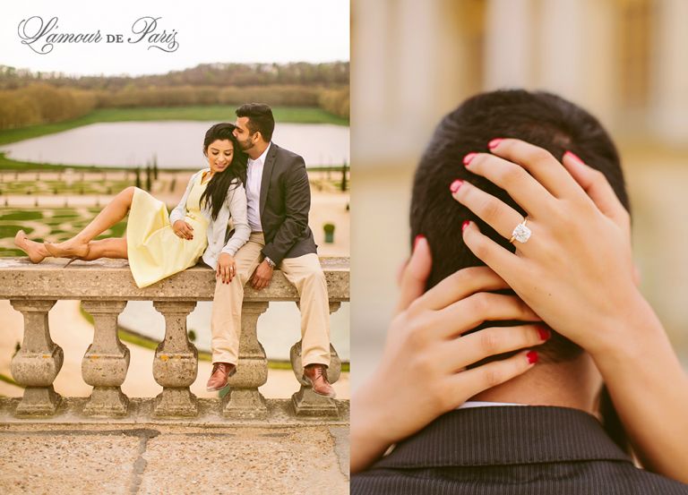 Surprise proposal at Versailles in Paris