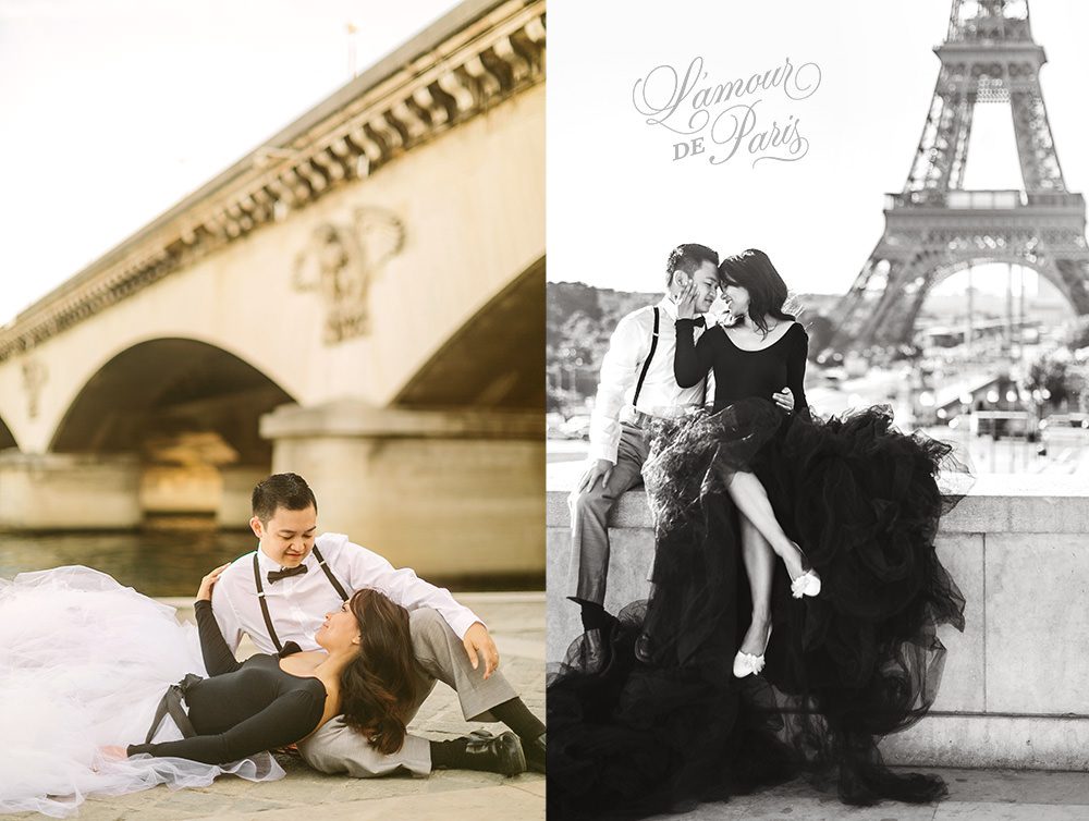 Alissa and Jett's Paris portrait session with a tulle tutu skirt at the Eiffel Tower and the Seine