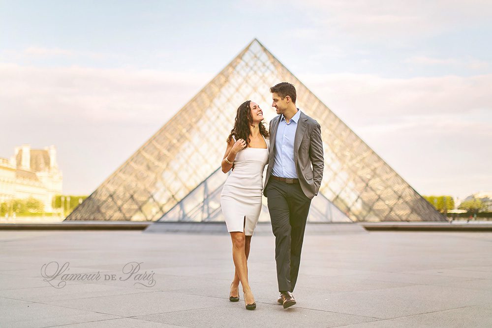Beautiful romantic Paris portrait session at the Eiffel Tower and the Louvre