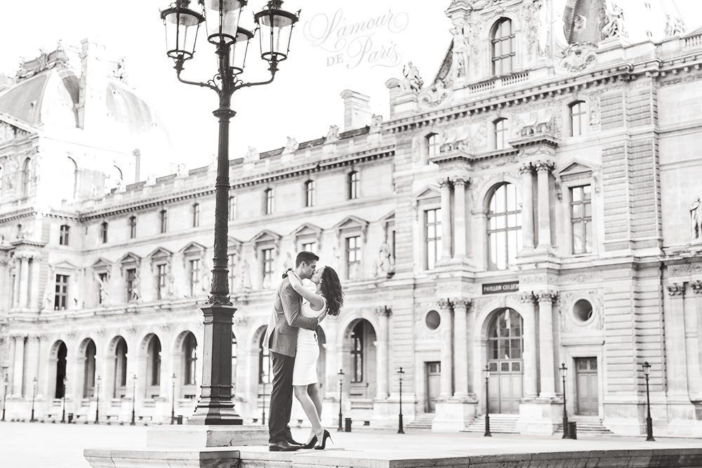 Beautiful romantic Paris portrait session at the Eiffel Tower and the Louvre