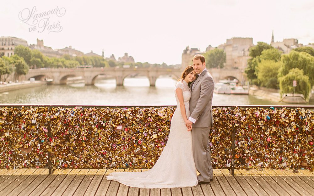 Romantic Paris elopement wedding at the Eiffel Tower, Louvre, Pont Alexandre III, and a Parisian cafe