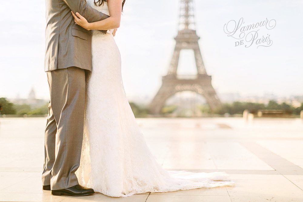 Romantic Paris elopement wedding at the Eiffel Tower, Louvre, Pont Alexandre III, and a Parisian cafe