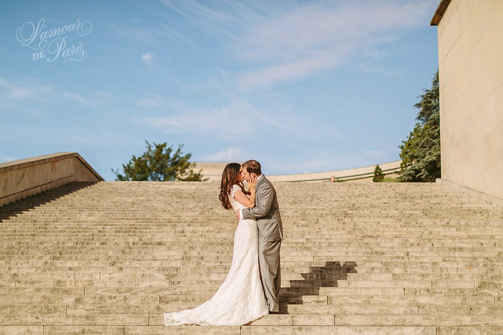 Romantic Paris elopement wedding at the Eiffel Tower, Louvre, Pont Alexandre III, and a Parisian cafe