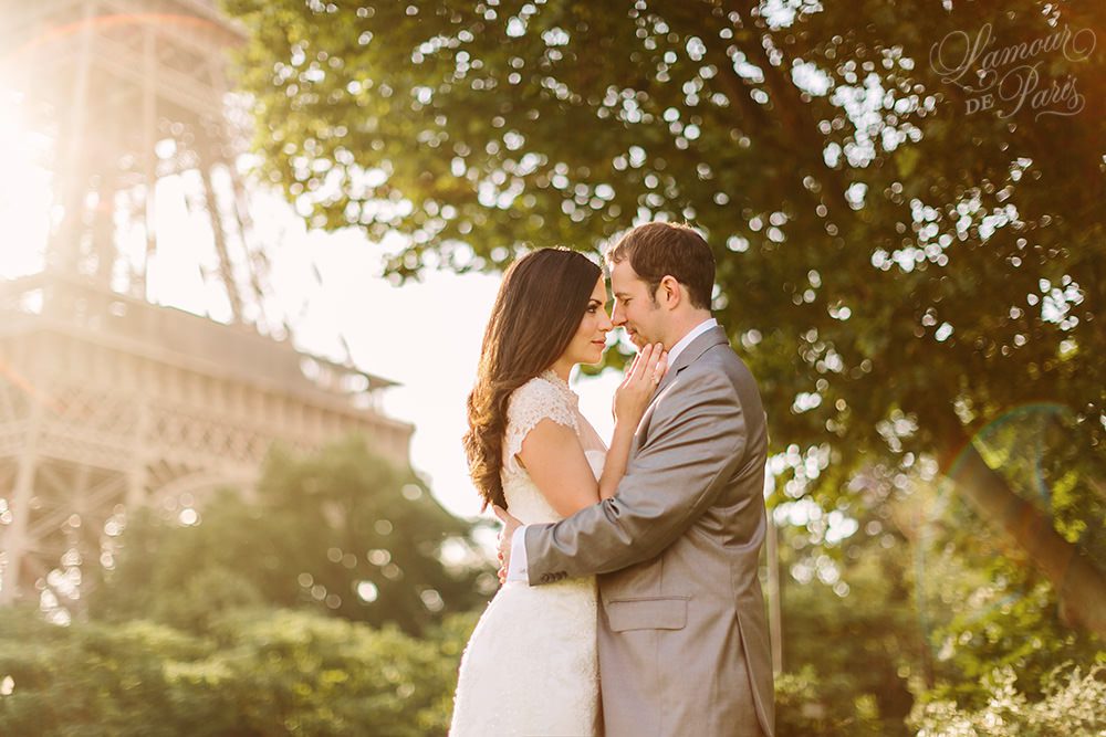 Romantic Paris elopement wedding at the Eiffel Tower, Louvre, Pont Alexandre III, and a Parisian cafe