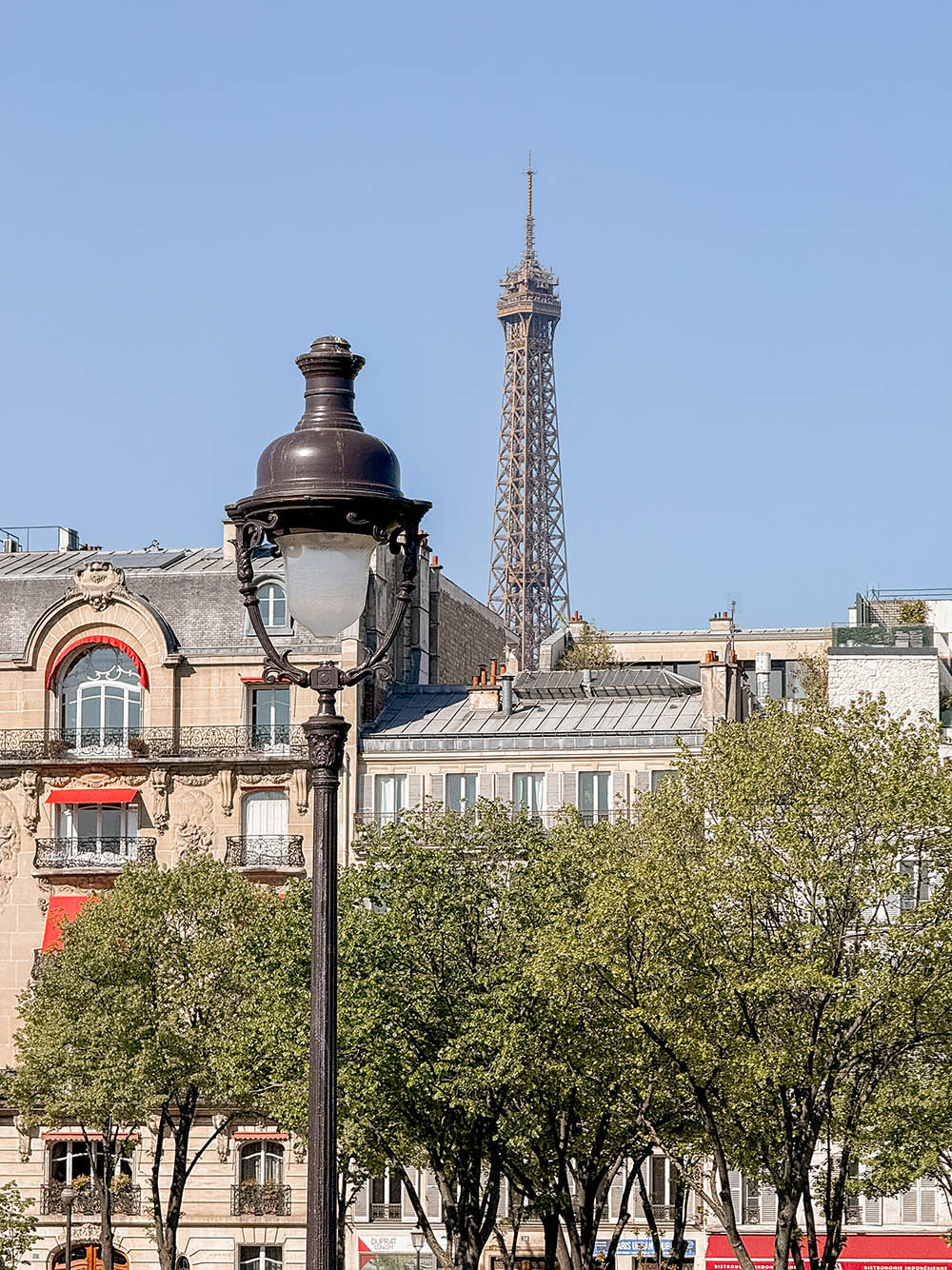 eiffel tower and paris buildings seen from paris hop on hop off bus tour