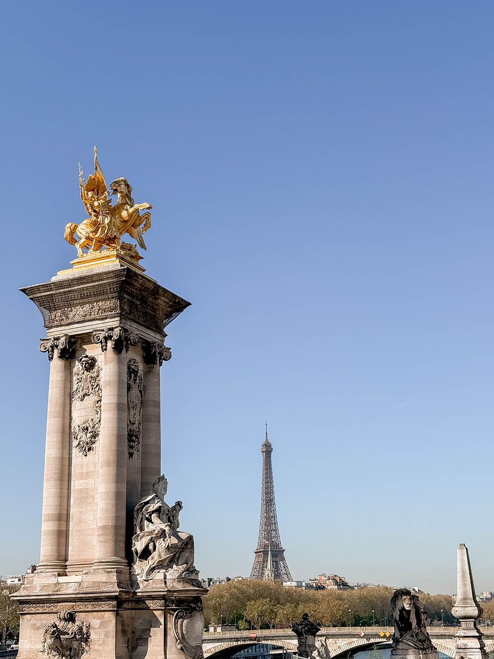 pont alexandre iii and eiffel tower seen from paris hop on hop off bus tour