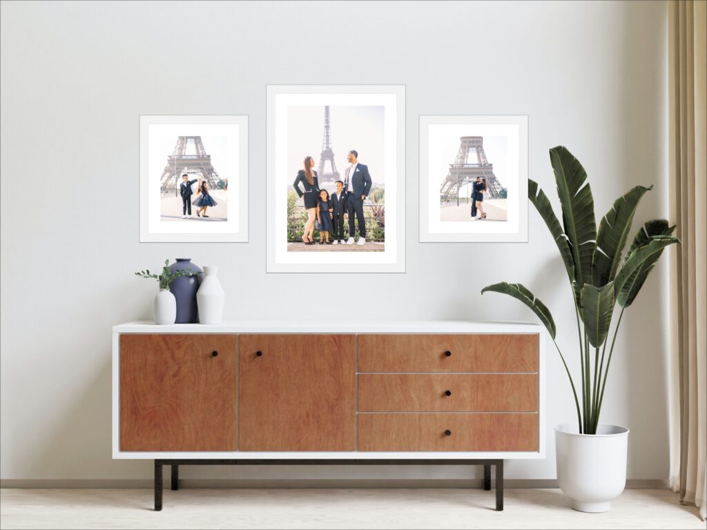 Paris heirloom framed wall art collection for a family of four at eiffel tower family photo shoot